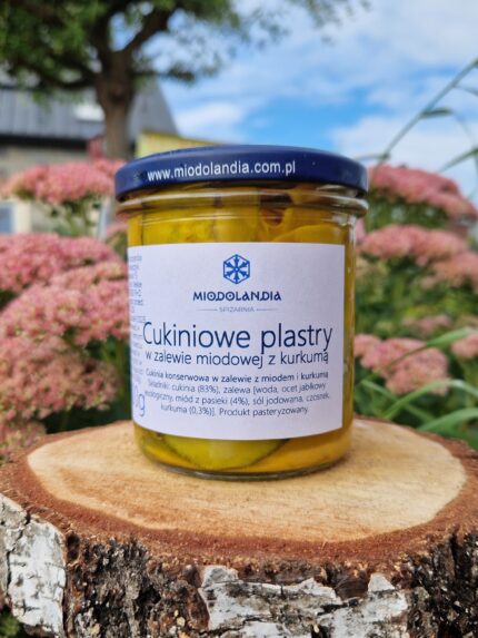 Cukiniowe plastry w zalewie miodowej z kurkumą